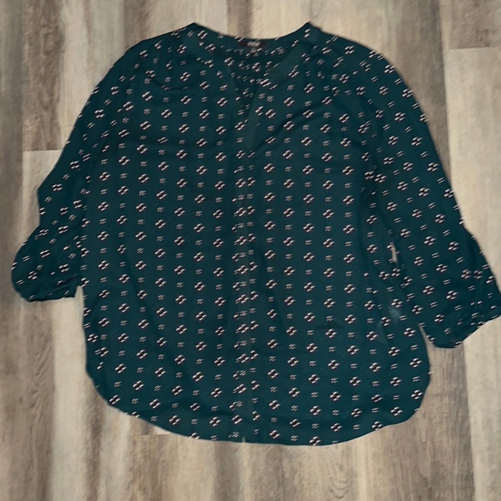 NYDJ pintuck blouse 3/4 sleeve top tee shirt size large
